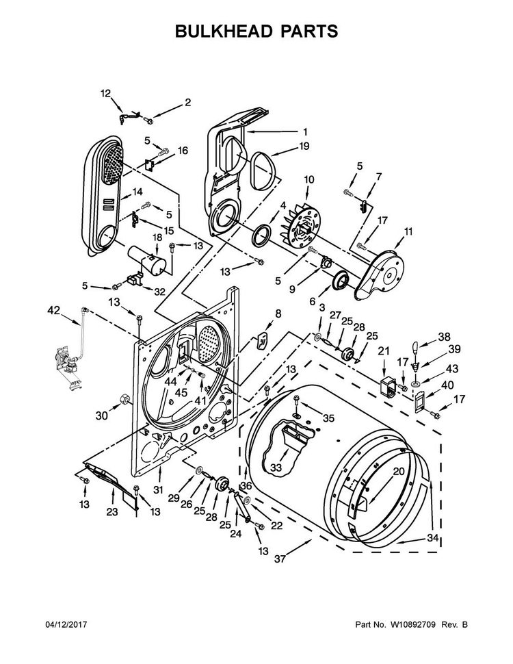 Bulkhead Parts Diagram and Parts List for MGDX6STBW2  Maytag Dryer