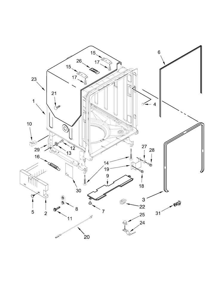 Tub And Frame Parts Diagram and Parts List for MDB8969SDE1  Maytag Dishwasher