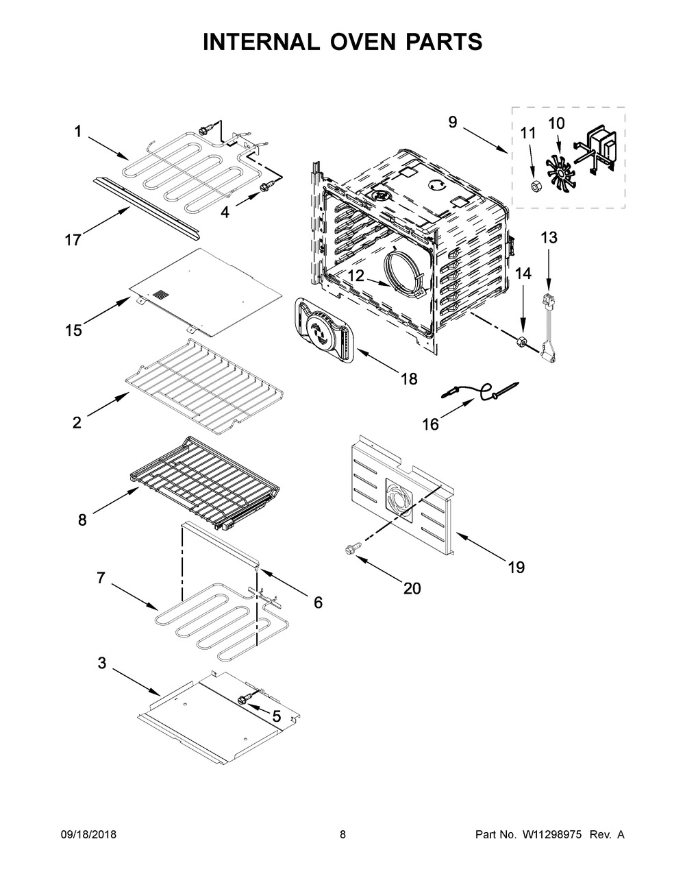Internal Oven Parts Diagram and Parts List for JMW2430DB03  Maytag Microwave Oven Combo