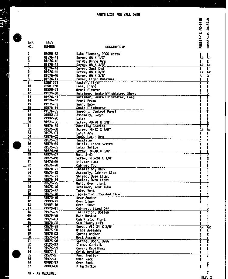 Section 6 Diagram and Parts List for AO-24SB-P85567-3S  Amana Wall Oven