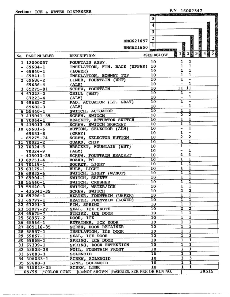 Ice And Water Dispenser Page 2 Diagram and Parts List for HMG621657  Admiral Refrigerator