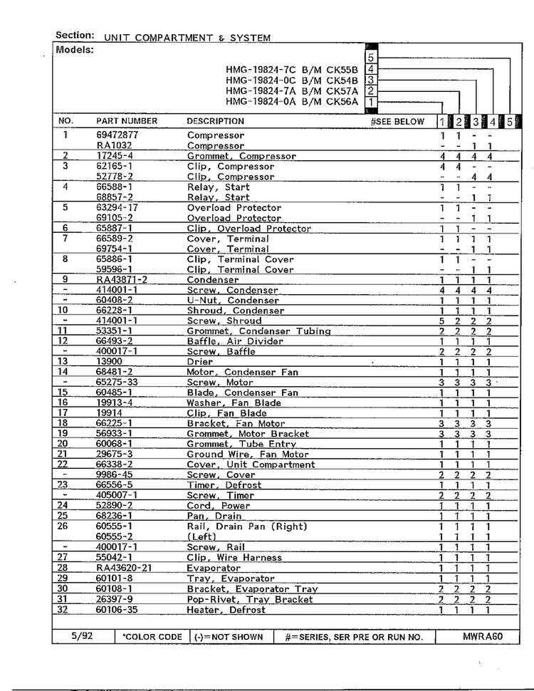 Unit Compartment And System Page 2 Diagram and Parts List for 19824-0C  Admiral Refrigerator