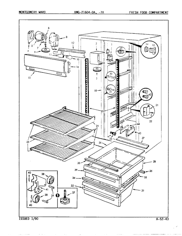 Fresh Food Compartment Diagram and Parts List for 21604A  Admiral Refrigerator