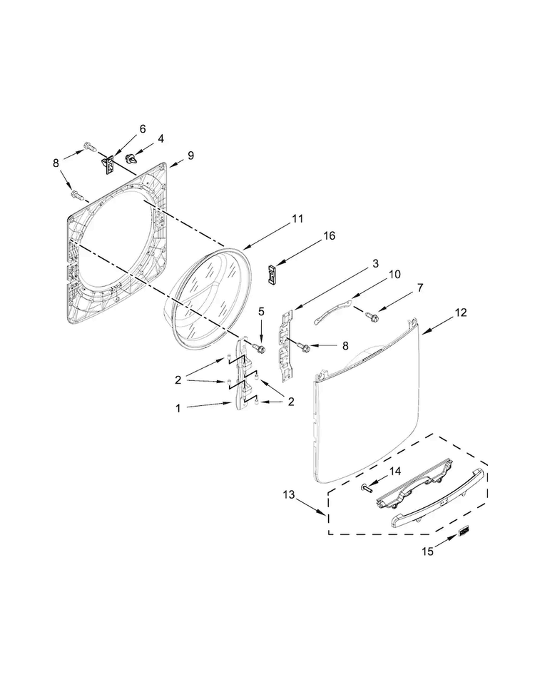 Door Parts Diagram and Parts List for MHW8200FW0  Maytag Washer