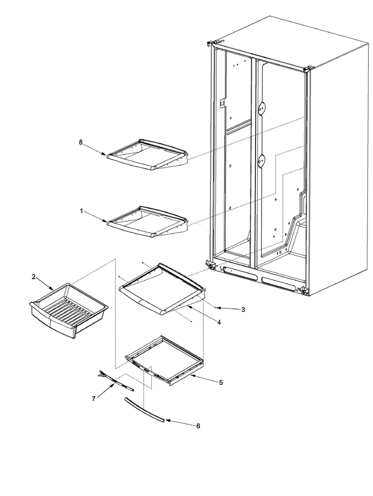 Deli And Ref Shelf Diagram and Parts List for XRSR465BB-PXRSR465BB0  Amana Refrigerator