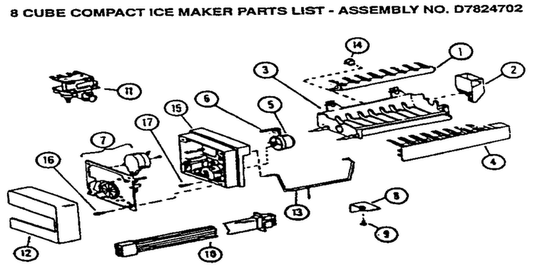 Icemaker Compact Diagram and Parts List for SZDE27N-P1162202W  Amana Refrigerator