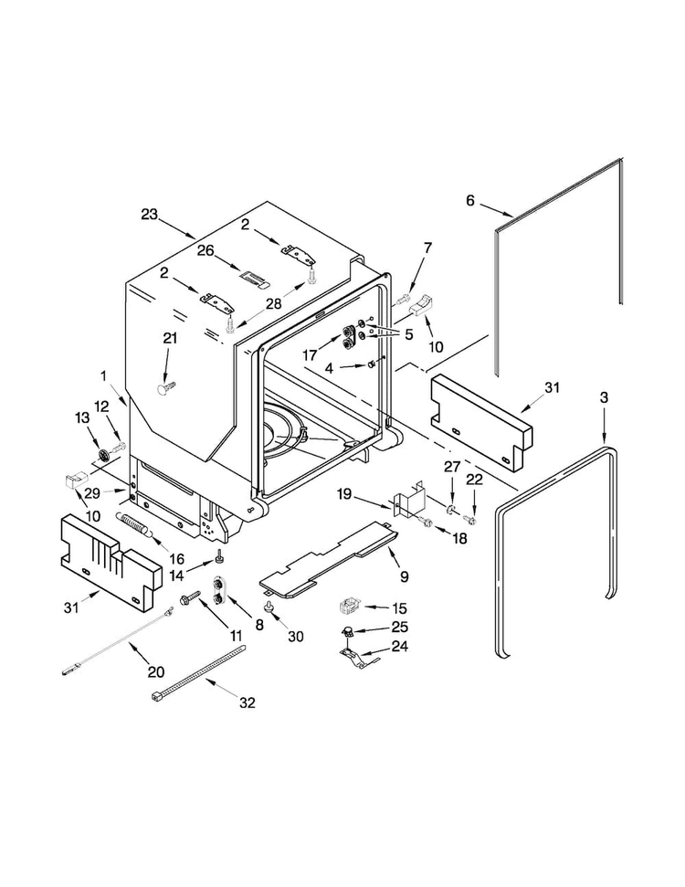 Tub And Frame Parts Diagram and Parts List for MDB8949SBM1  Maytag Dishwasher