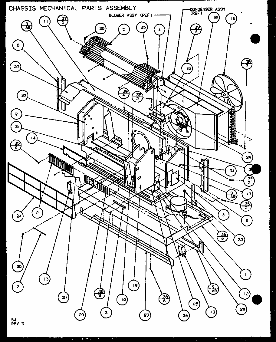 Chassis Mechanical Parts Assembly (pth12300e/p9806815r) (pth12400e/p9806915r) (pth12300ec/p9811815r) (pth12400ec/p9872315r) Diagram and Parts List for PTH09400F P1102701R Amana Air Conditioner