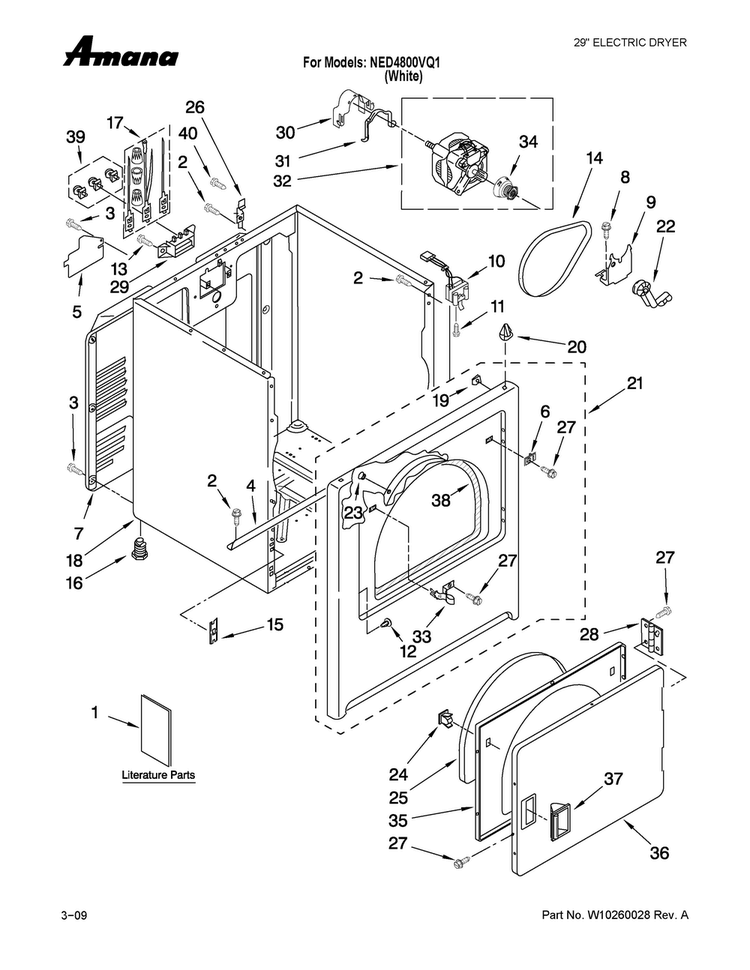 Cabinet Parts Diagram and Parts List for NED4800VQ1  Amana Dryer
