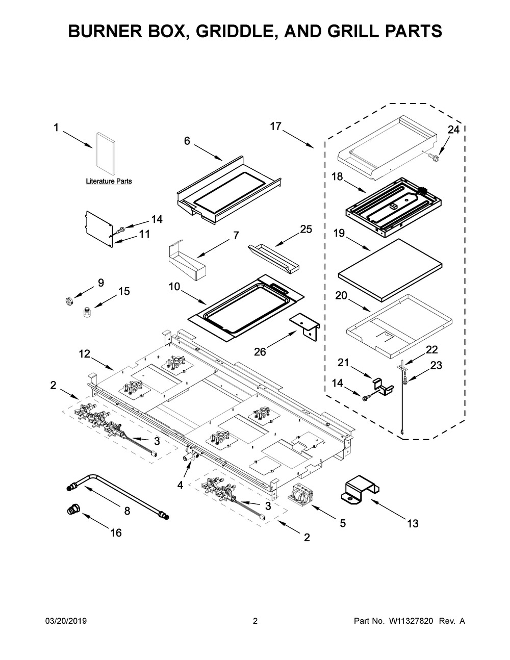 Burner Box, Griddle, And Grill Parts Diagram and Parts List for JDRP748HM00  Maytag Range