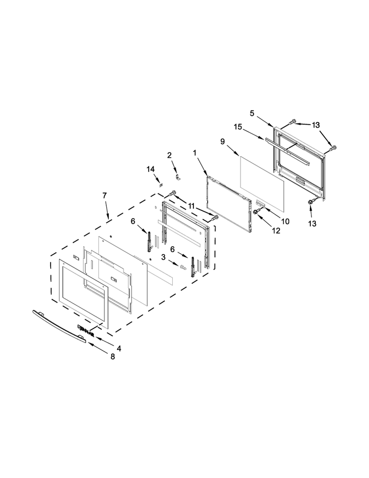 Lower Oven Door Parts Diagram and Parts List for JJW3830DS00  Jenn-Air Wall Oven