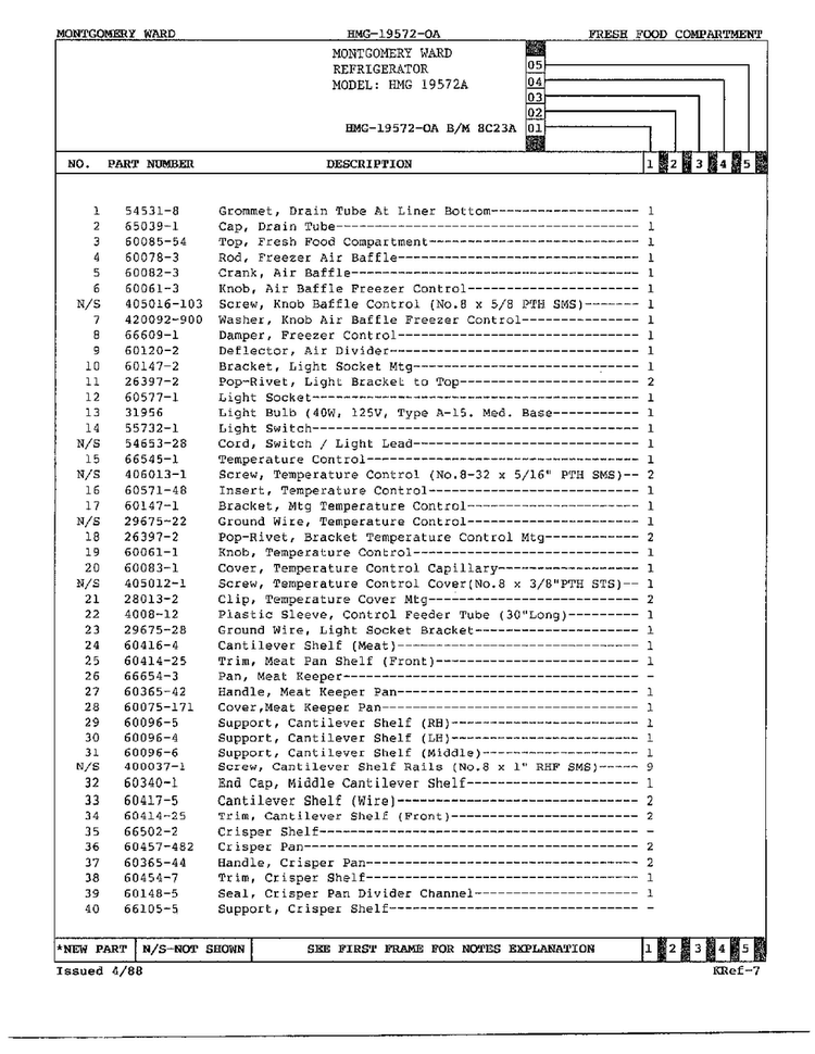 Fresh Food Compartment Page 2 Diagram and Parts List for 19572A  Admiral Refrigerator