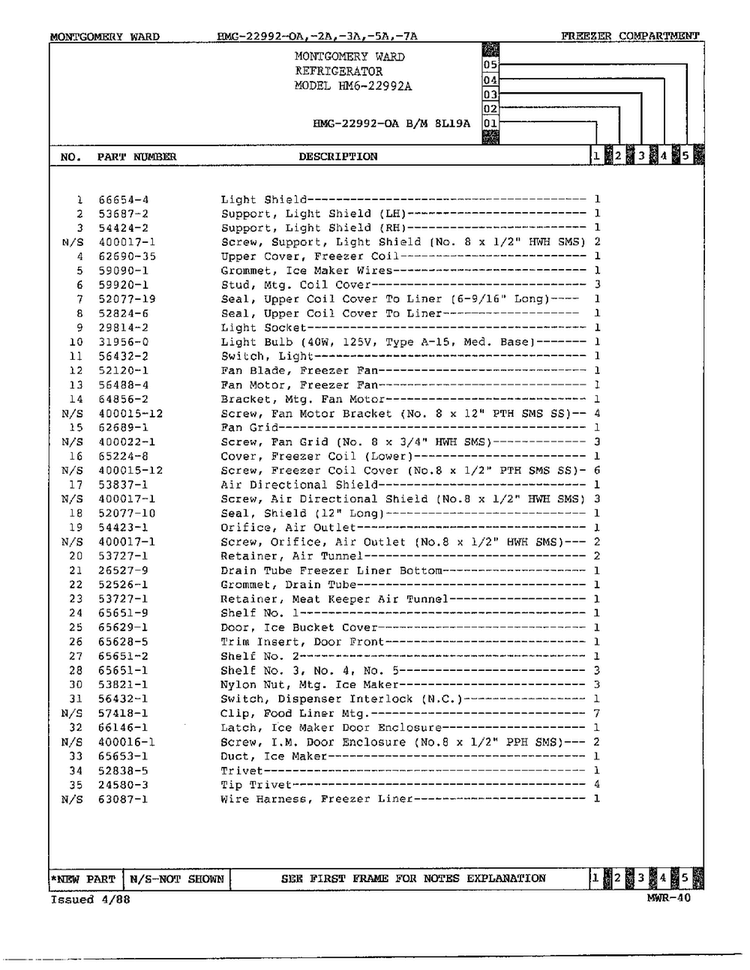 Freezer Compartment Page 2 Diagram and Parts List for 22992-OA  Admiral Refrigerator