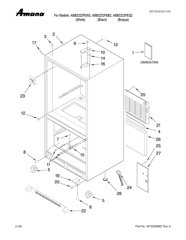 Cabinet Parts Diagram and Parts List for ABB2222FEQ2  Amana Refrigerator