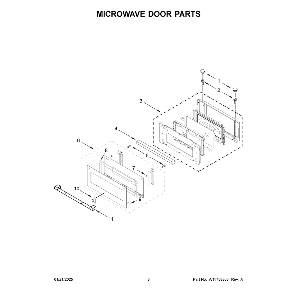 Microwave Door Parts Diagram and Parts List for JOEMC130RL00  Jenn-Air Microwave
