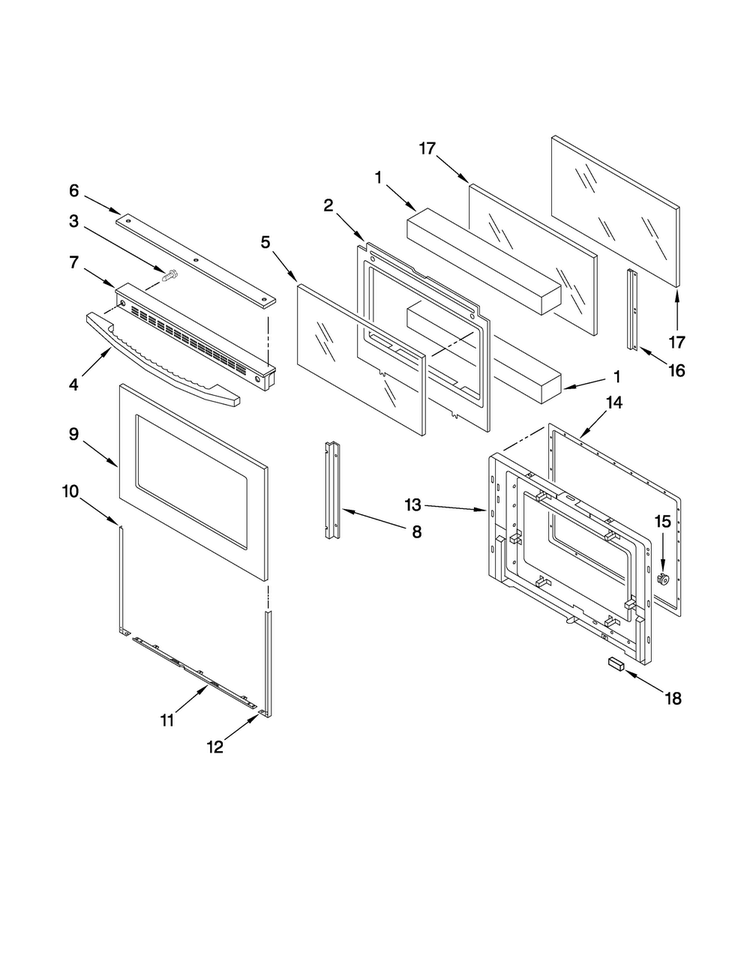 Oven Door Parts Diagram and Parts List for JGW8130DDW15  Jenn-Air Wall Oven