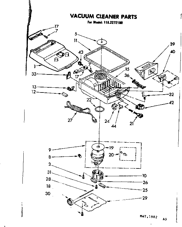 Base Assembly Diagram and Parts List for 1162272180  Kenmore Canister Vacuum