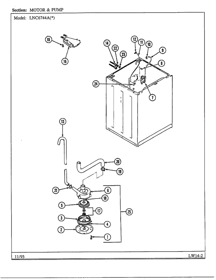 Motor And Pump Diagram and Parts List for 6744B  Norge Washer