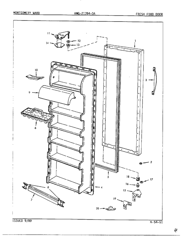 Fresh Food Door Diagram and Parts List for 21394-A  Admiral Refrigerator