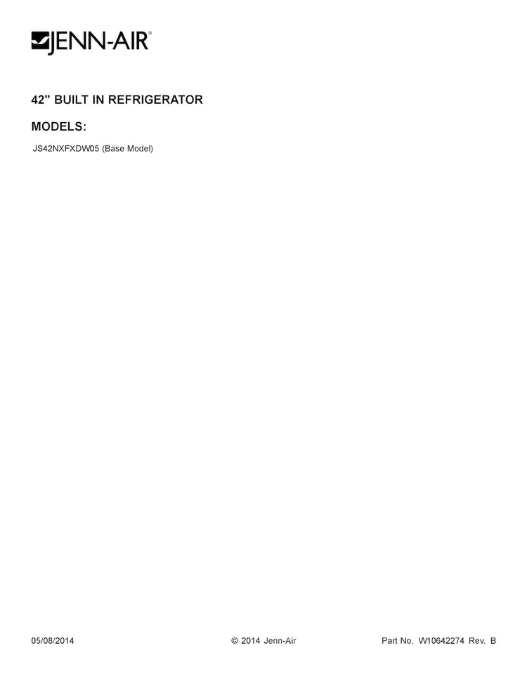 Cover Sheet Diagram and Parts List for JS42NXFXDW05  Jenn-Air Refrigerator