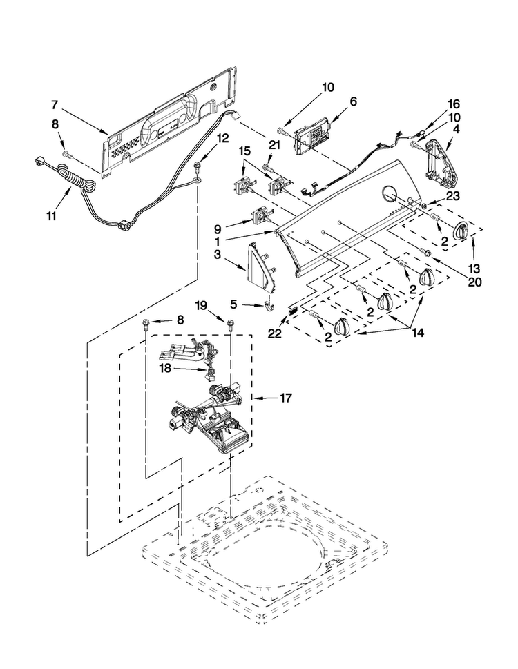 Controls And Water Inlet Parts Diagram and Parts List for 7MMVWC310YW1  Maytag Washer