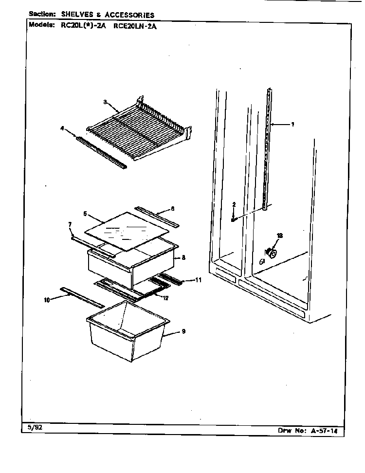 Shelves & Accessories Diagram and Parts List for RC20LN-2A-BS01G  Magic Chef Refrigerator