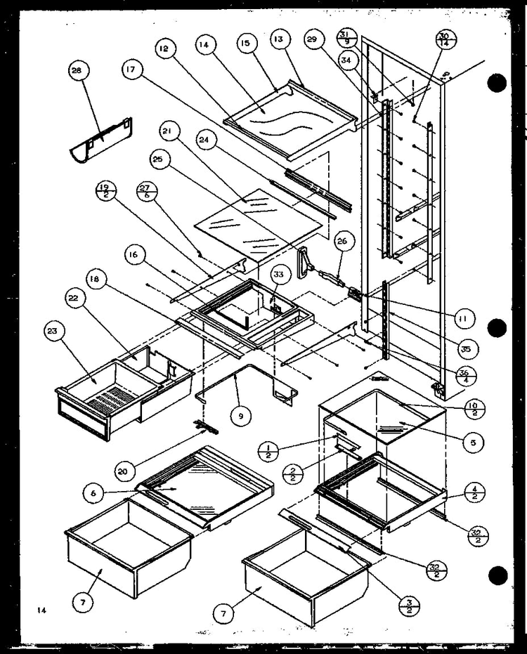 Refrigerator Shelving And Drawers Diagram and Parts List for SZ25MP2W-P1154904WW  Amana Refrigerator