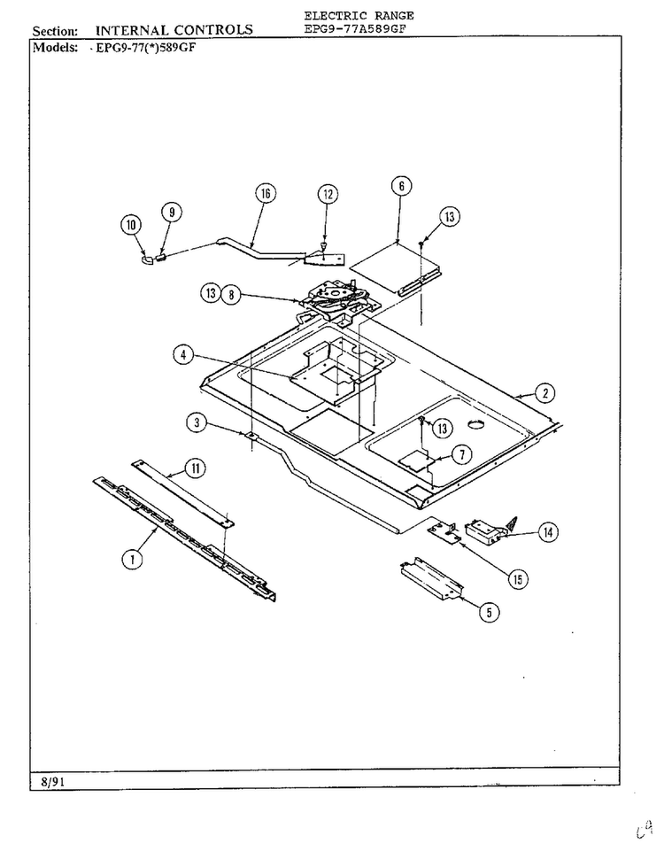 Internal Controls Diagram and Parts List for EPG9-77(*)589GF  Hardwick Range