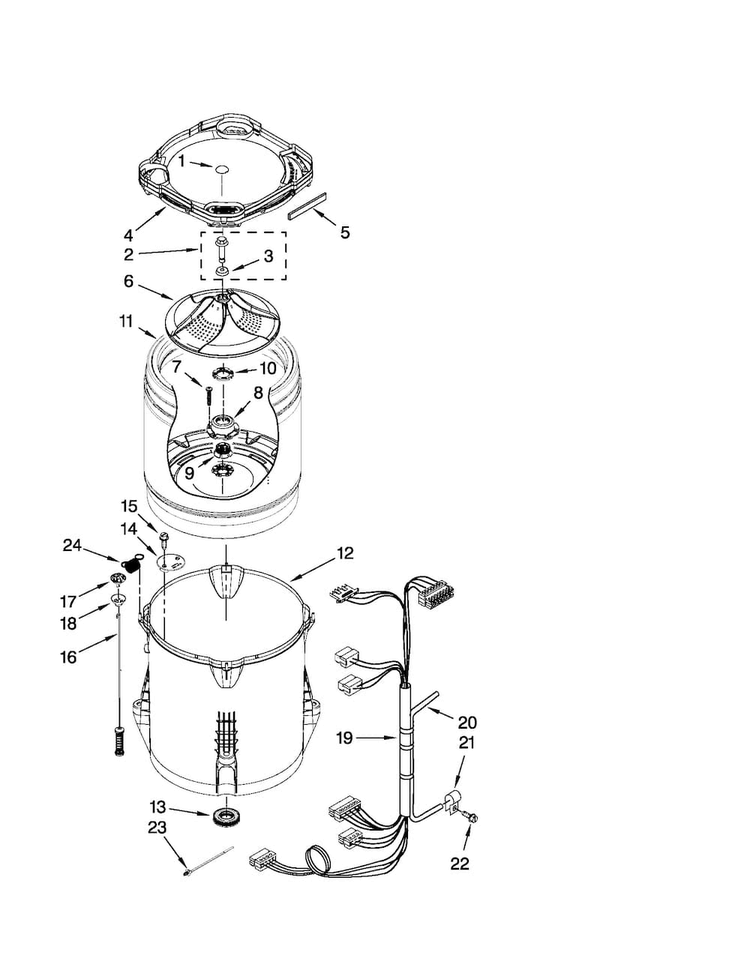 Basket And Tub Parts Diagram and Parts List for MVWC450XW2  Maytag Washer
