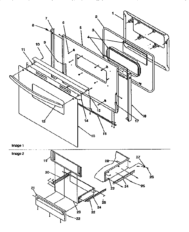 Oven Door And Storage Door Diagram and Parts List for ARG7200L-P1143331NL  Amana Range