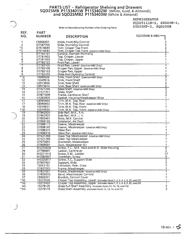 Refrigerator Shelving And Drawers Page 4 Diagram and Parts List for SXD25MP-2  Amana Refrigerator