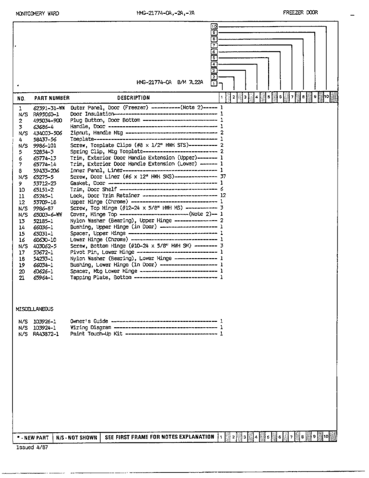 Freezer Door/misc Page 2 Diagram and Parts List for 21774A  Admiral Refrigerator