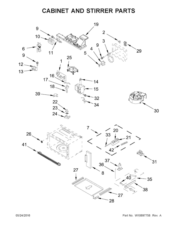 Cabinet And Stirrer Parts Diagram and Parts List for JMC2427DS01  Jenn-Air Microwave