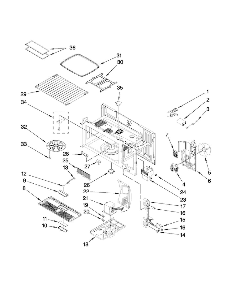 Interior And Ventilation Parts Diagram and Parts List for JMV8208DB00  Jenn-Air Microwave