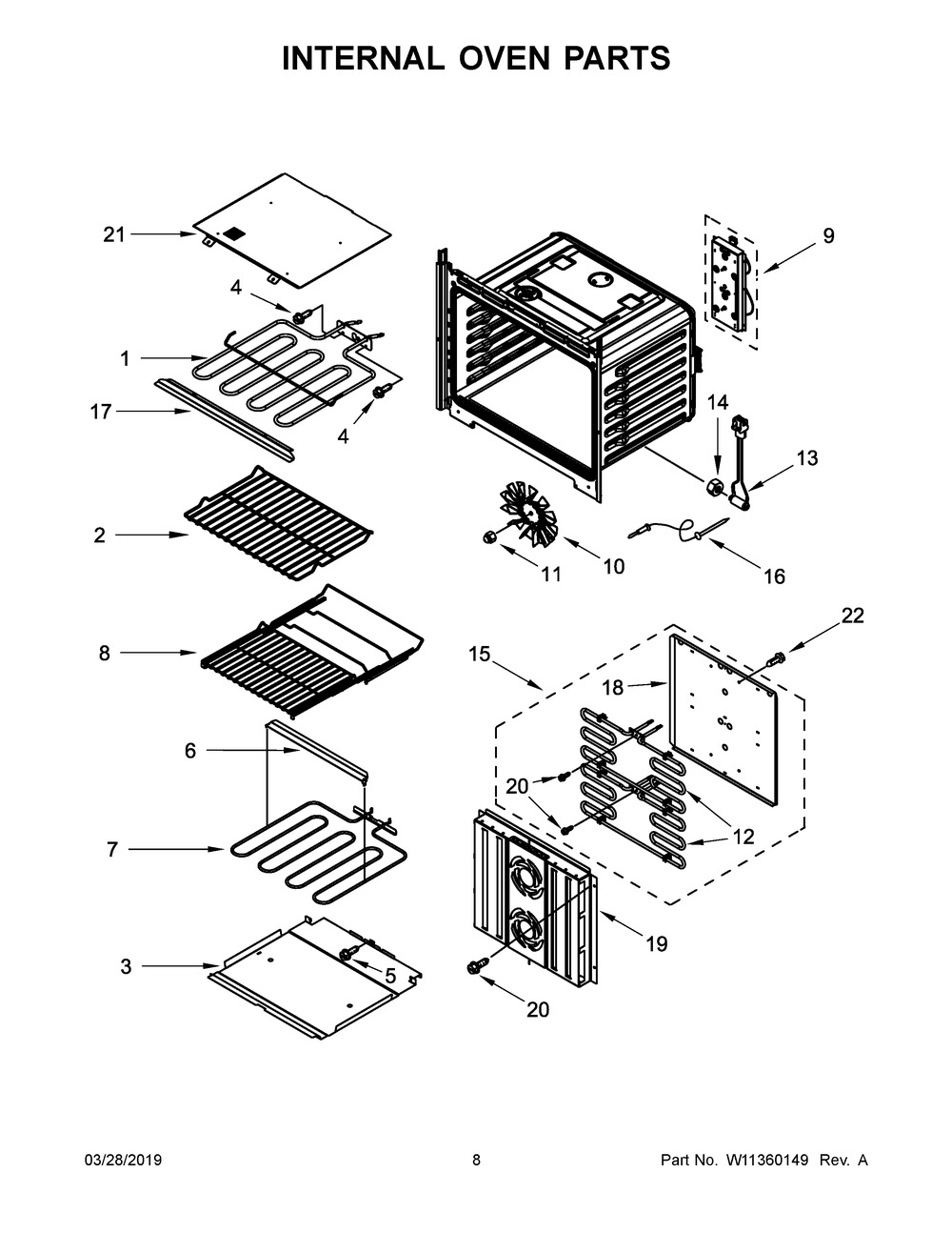 Internal Oven Parts Diagram and Parts List for JMW3430IL01  Maytag Microwave Oven Combo