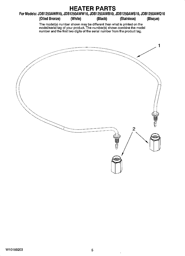 HEATER PARTS Diagram and Parts List for JDB1250AWB10  Jenn-Air Dishwasher