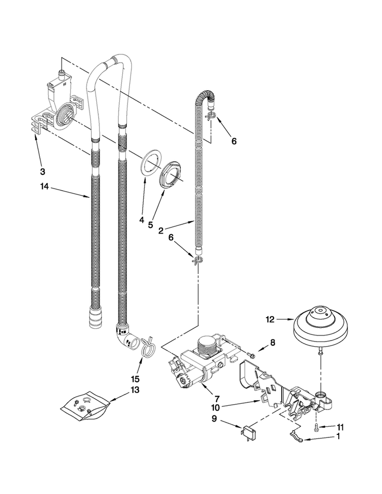 Fill, Drain And Overfill Parts Diagram and Parts List for CDB7000AWW2  Magic Chef Dishwasher