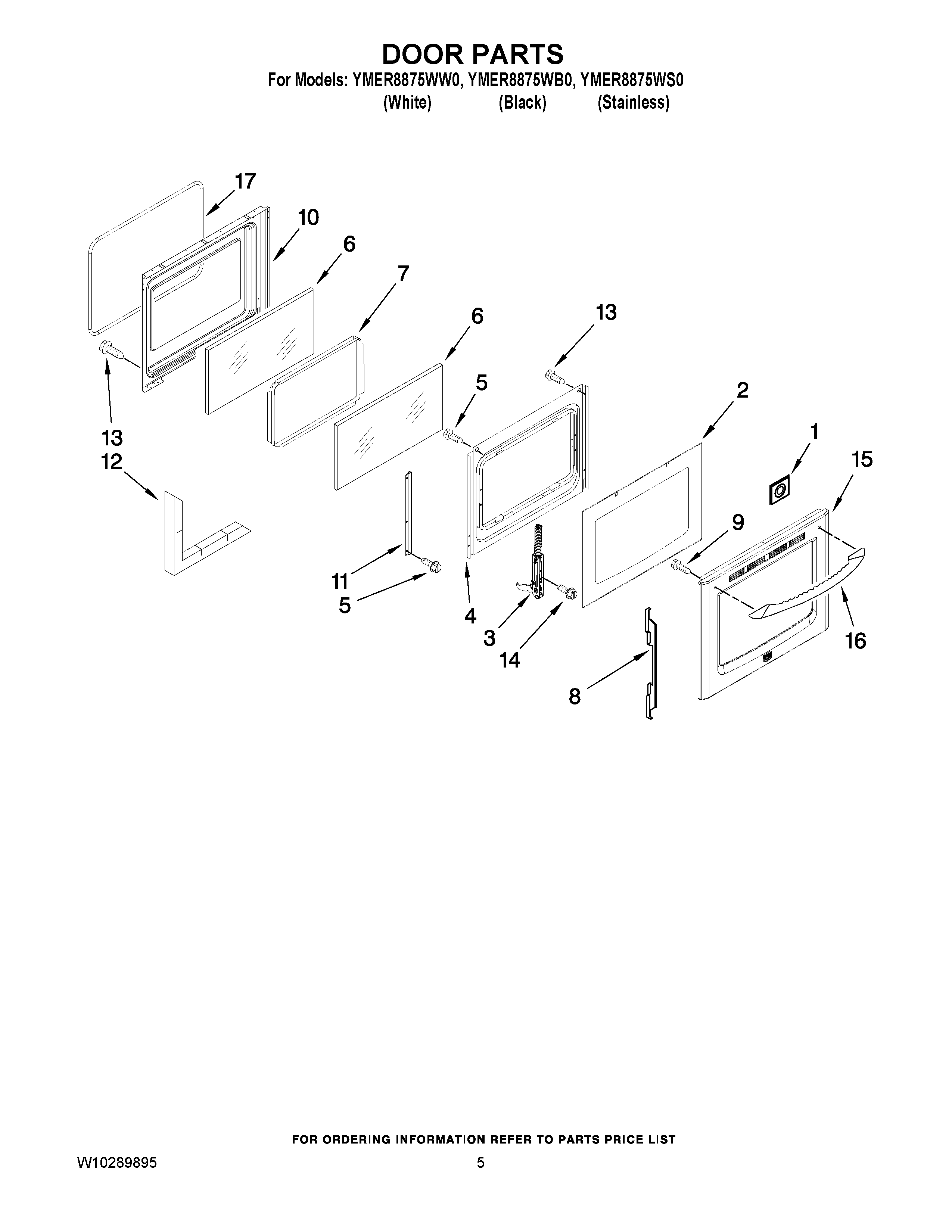 04 - DOOR PARTS Diagram and Parts List for YMER8875WS0  Maytag Range