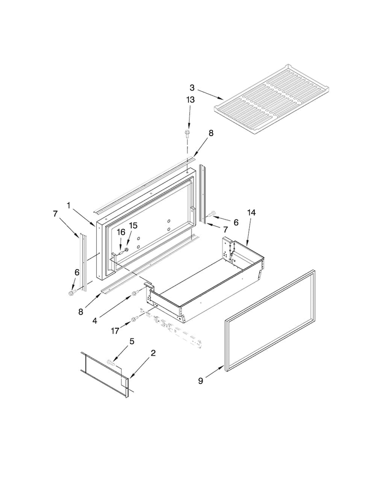 Freezer Door And Basket Parts Diagram and Parts List for JF42NXFXDW00  Jenn-Air Refrigerator