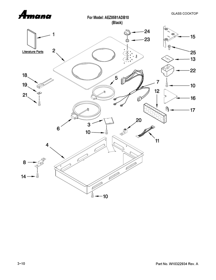 Glass Cartridge Diagram and Parts List for AEZ8581ADB10  Amana Cooktop