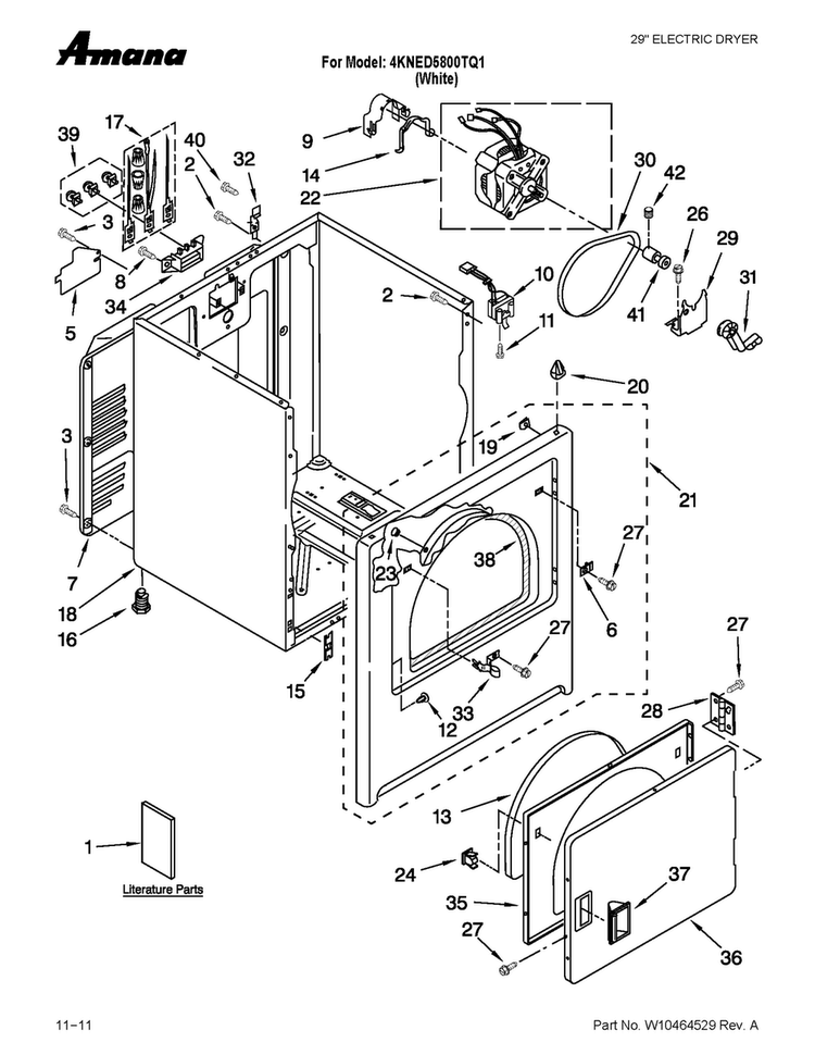 Cabinet Parts Diagram and Parts List for 4KNED5800TQ1  Amana Dryer