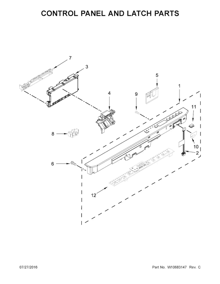 Control Panel And Latch Parts Diagram and Parts List for MDB8969SDE0  Maytag Dishwasher