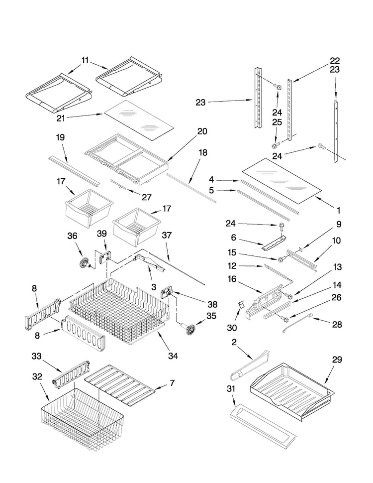 Shelf Parts Diagram and Parts List for JFC2089WEP7  Jenn-Air Refrigerator