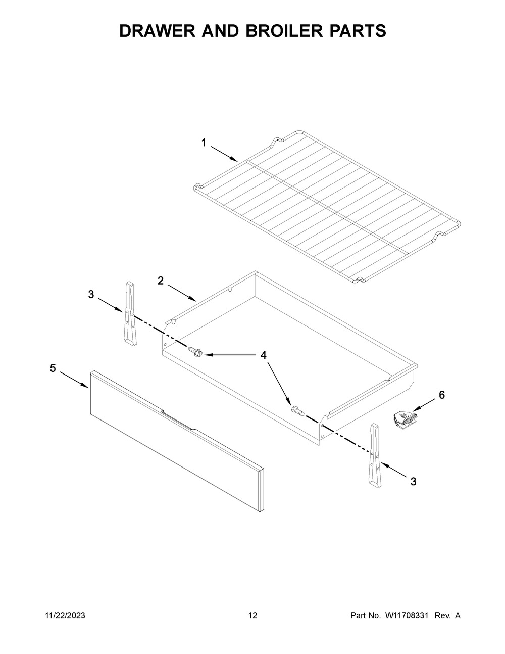 Drawer And Broiler Parts Diagram and Parts List for AGR6603SMS1  Amana Range