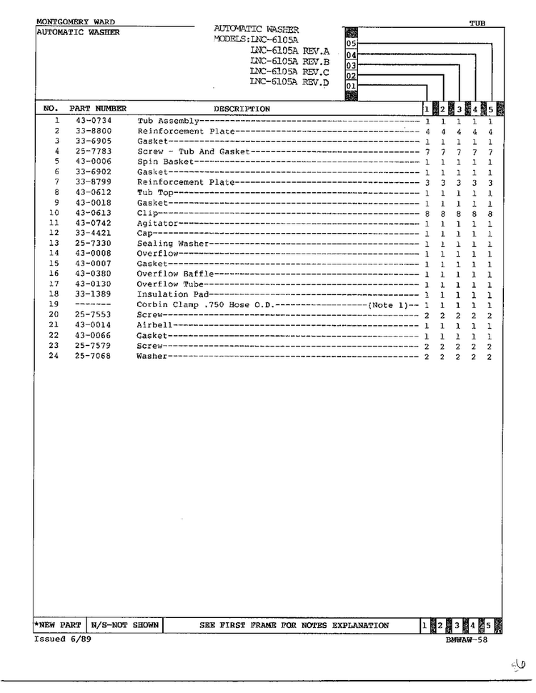 Tub Page 2 Diagram and Parts List for 6105A REV D Norge Washer
