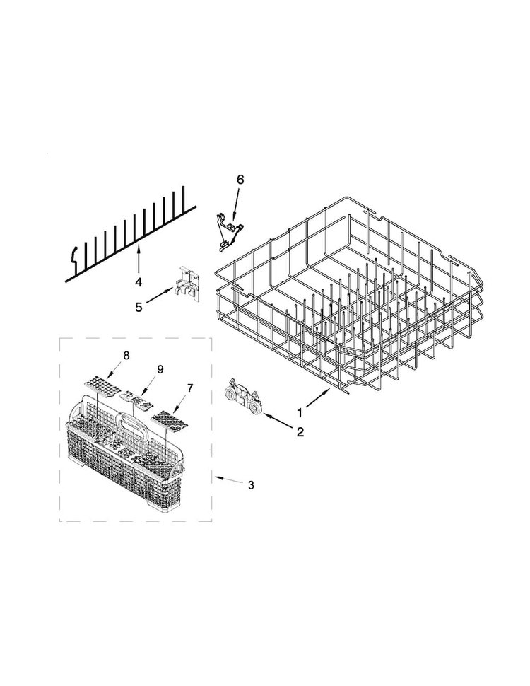 Lower Rack Parts Diagram and Parts List for JDB8200AWS2  Jenn-Air Dishwasher