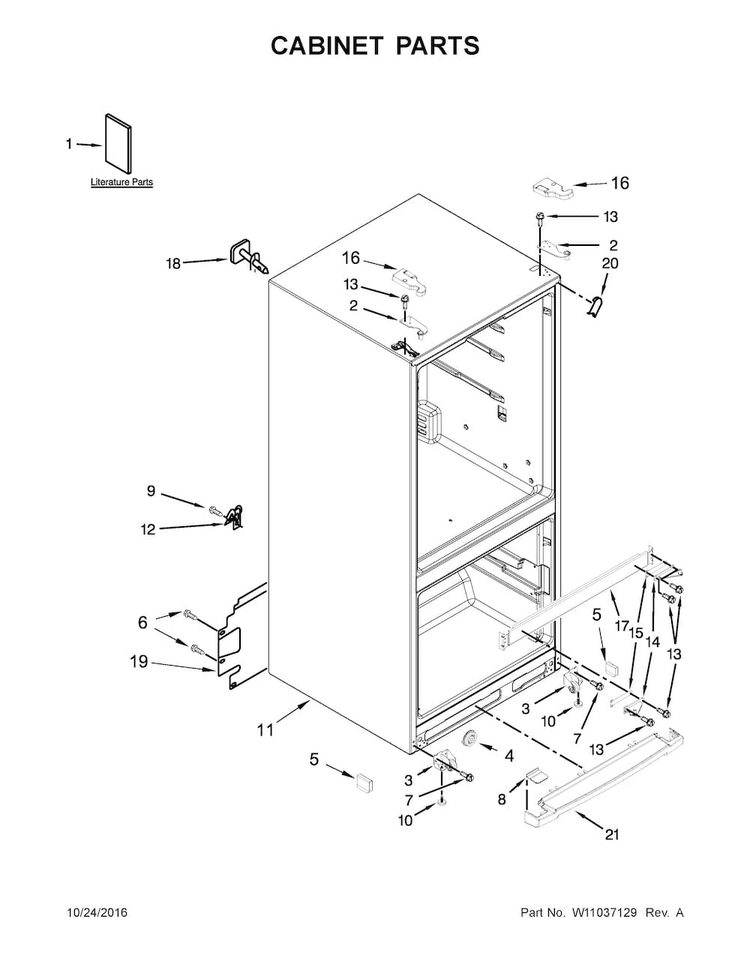 Cabinet Parts Diagram and Parts List for MFB2055FRW00  Maytag Refrigerator