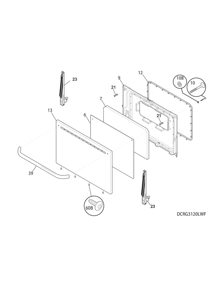 Door Diagram and Parts List for CRG3120LWG  Crosley Range