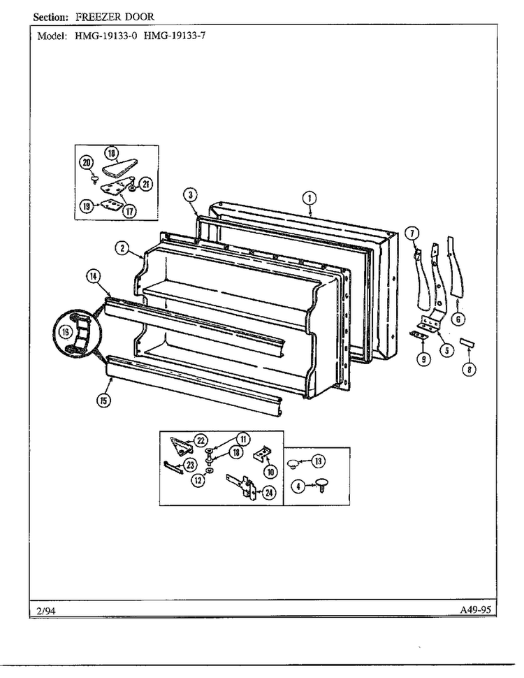 Freezer Door Diagram and Parts List for 19133-0A  Admiral Refrigerator