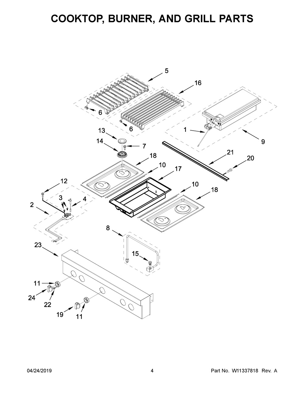 Cooktop, Burner, And Grill Parts Diagram and Parts List for JGCP636HM00  Maytag Cooktop